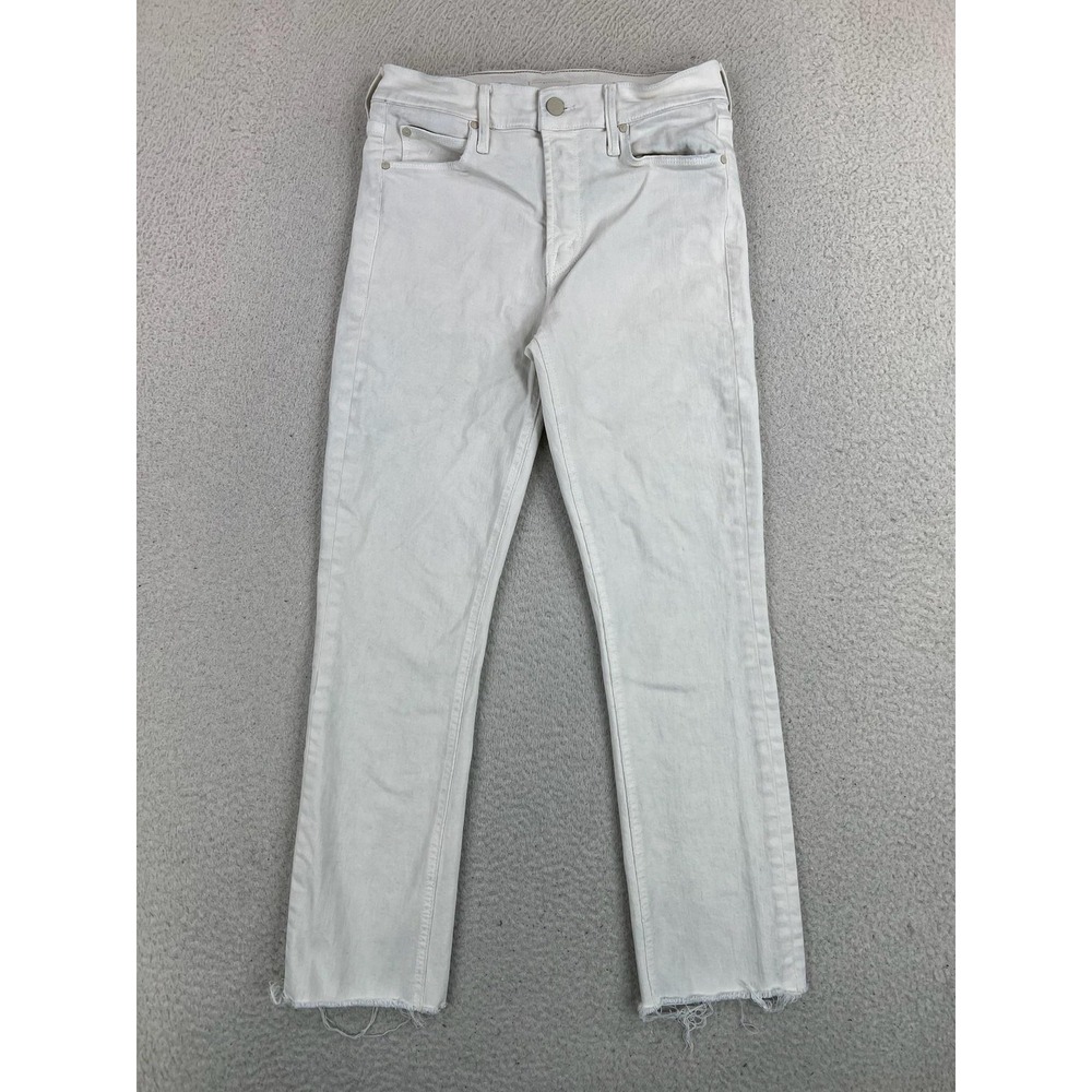 Mother The Mid Rise Dazzler Crop Fray Jeans Womens 26 White Cream Puffs Stretch